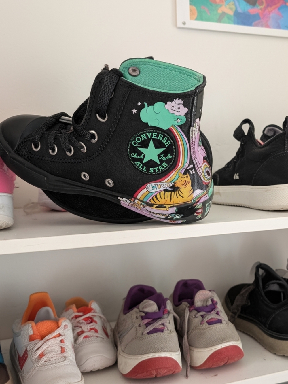 Converse Kids' Black High-Top Sneakers with Tiger Graphic Size 2 Big Boy